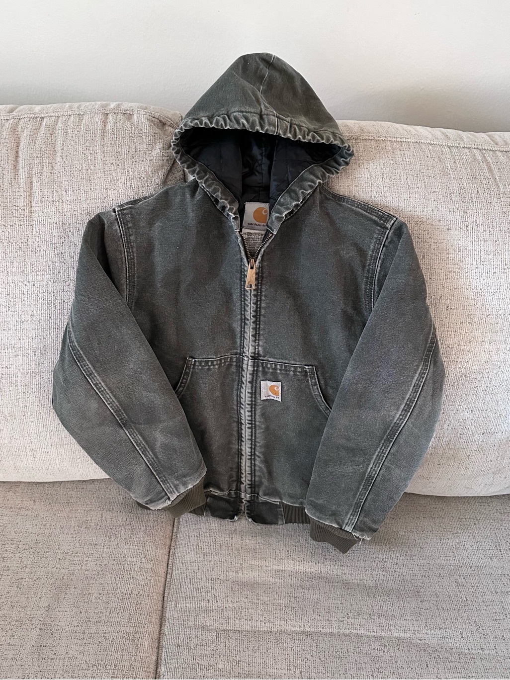 Vintage Carhartt Y06 Mos Hooded Jacket Faded Green Kids M